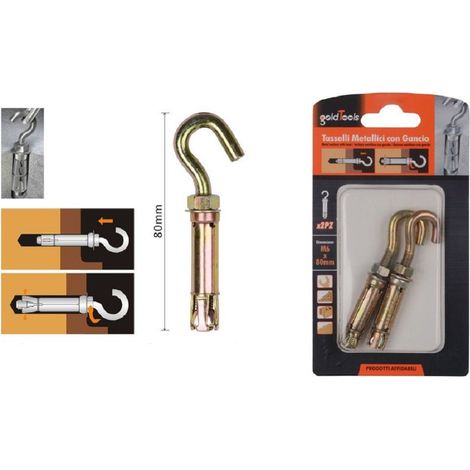 Kaela - Set 2 Pz Tasselli Metallici Con Gancio Bulloni M6x80mm Accessori Minuteria 91044 - (1/2)