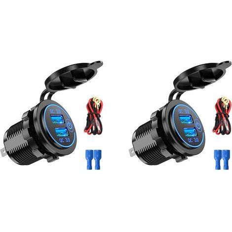 Chargeur voiture double USB rapide QC3.0 double port 12V-24V allume-cigare avec interrupteur tactile (1/5)