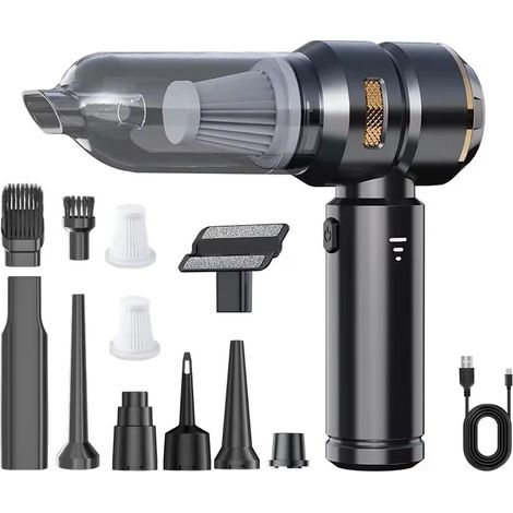Aspirateur de voiture haute puissance Portable sans fil moteur sans brosse Machine de nettoyage plumeau d'air puissant pour appareil ménager,Black 2HEPA