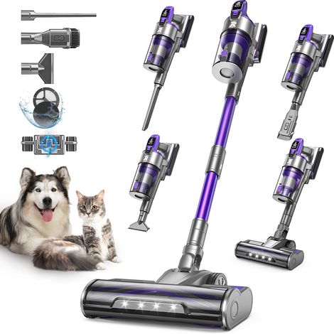 Aspirateur Balai sans Fil, 60KPa/650W/80Min Aspirateur sans Fil Puissant avec ecran LED, Intelligent Suction Adjustment, Aspirateur sans Fil 8-en-1 pour Sol Dur,Tapis,Les Poils d'animaux (1/5)