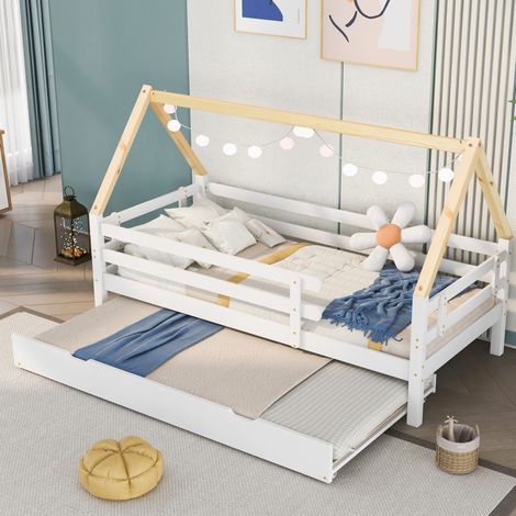 lit enfant gigogne coulissant 90x200 bois blanc OKMYHOME (1/5)