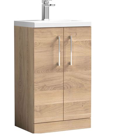 Bramshall Compact 500mm 2 Door Bleached Oak Floor Standing Vanity Unit With Polymarble Basin