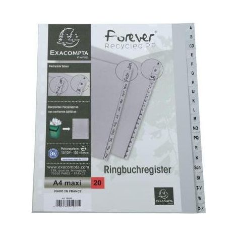 EXACOMPTA A-Z Register Exacompta Forever® DIN A4 Überbreite Polypropylen grau 20 Registerblätter (1/3)