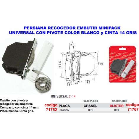 Oscurante a paletta da incasso bianca con nastro grigio da 14 mm 06002001