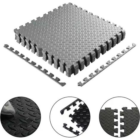 Vivol – Dalles de sol puzzle en mousse EVA gris 12 mm – Lot de 4 dalles 60x60 cm – Antidérapantes et hydrofuges – Résistance aux chocs