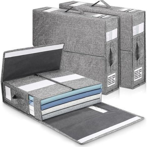 – Boite de rangement pliable pour draps – 3 pièces – Textile respirant – Fenêtres transparentes – Dimensions 39x33x12 cm (1/5)