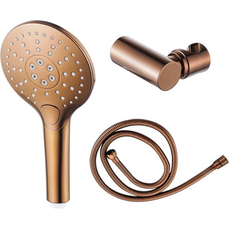 FugaFlow Eccelente Ensemble douchette à main - Ø12 - rond - 3 types de jets - avec support - avec flexible anti-torsion - 150cm - cuivre brossé PVD