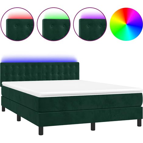 Maison Exclusive - Cama box spring colchón y LED terciopelo verde (1/5)