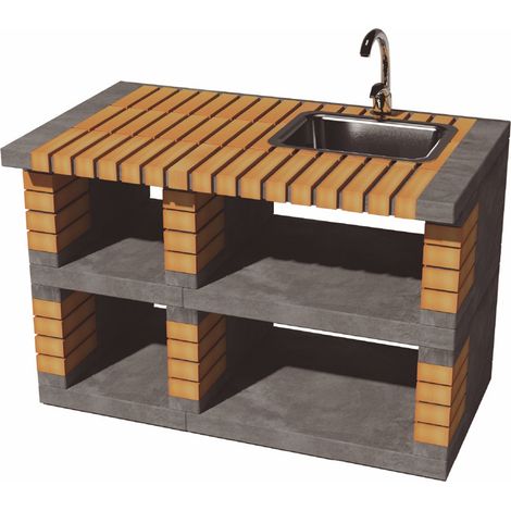 MOVELAR - Module Pan America avec évier et robinet pour Barbecue en Béton Préfabriqué (Gris, orange - 120 x 70 x 70 cm) - Usage Extérieur