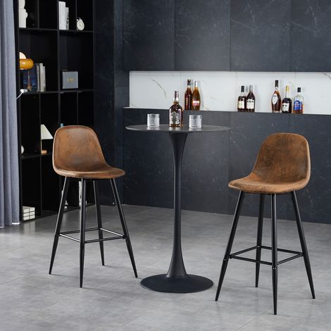 Meubles Cosy – Lot de 2 tabourets de bar rétro vintage – Dossier et repose-pieds – Sièges rembourrés en suédine marron – Hauteur 103.5cm – Style industriel