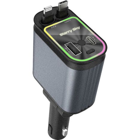 Chargeur allume‑cigare voiture avec câble rétractable 80 cm, éclairage ambiance étoilé, pour téléphones et appareils numériques (1/5)
