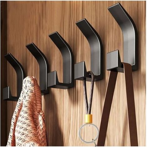 Crochets Muraux Robustes, 5 Pièces Pateres en Métal Avec Vis, Crochet Double Porte Serviette, Patère Porte Manteau Mural Crochets Chapeau, Accroche serviette Pour Salle De Bains Chambre - Noir (1/5)