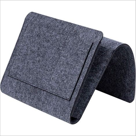 Sac de rangement épais pour couverture, lit, canapé, etc., à suspendre. Compatible avec les lits, journaux, livres, téléphones et télécommandes. 5 poches. (Gris) (1/5)