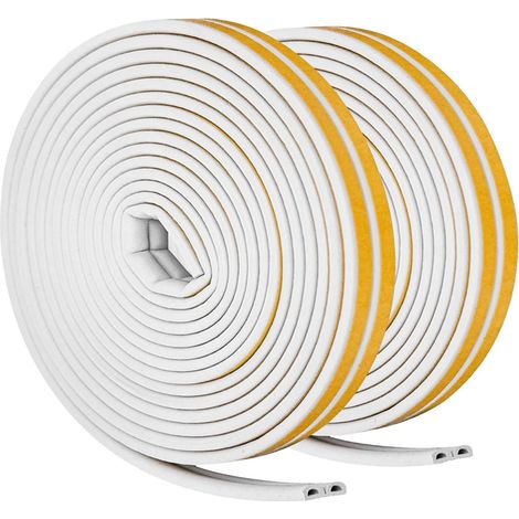 Lot de 2 rouleaux de ruban adhésif en caoutchouc de type D pour porte et fenêtre - Isolation de porte - Imperméable, anti-collision - Silencieux (4 joints au total 20 m, blanc) (1/5)