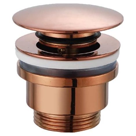 1 Soupape Click Clack, Laiton et Zamak, Or Rose Brillant, Filetage 1 1/4", Pour Lavabo et Bidet
