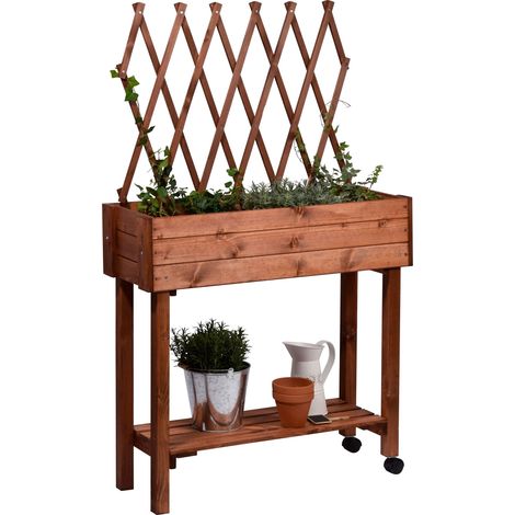dobar 58187e - Aiuola rialzata Versatile con Traliccio Integrato, per terrazze e balconi, 79 x 28,5 x 130 cm, in Legno di Abete, Colore Marrone (1/5)
