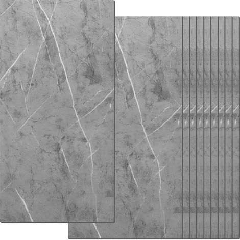 Lot de 10 carreaux adhésifs 60 x 30 cm - Panneaux muraux autocollants effet marbre gris étain - Imperméable et amovible - Pour dosseret de cuisine, salle de bain et chambre à coucher - Carrelage mural (1/5)