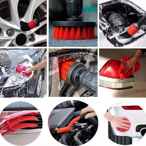 Kit de nettoyage intérieur et extérieur de voiture (16 pièces) avec brosse de détail pour les recoins (1/4)