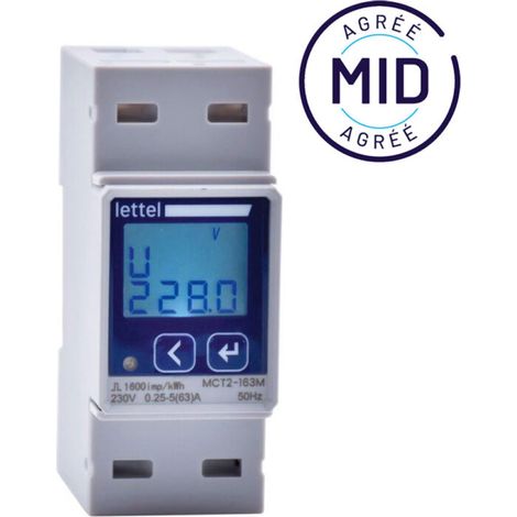LETTEL - Compteur d'énergie multi-mesures mono 63A direct - Agrément MID et com Modbus - MCT2-163M