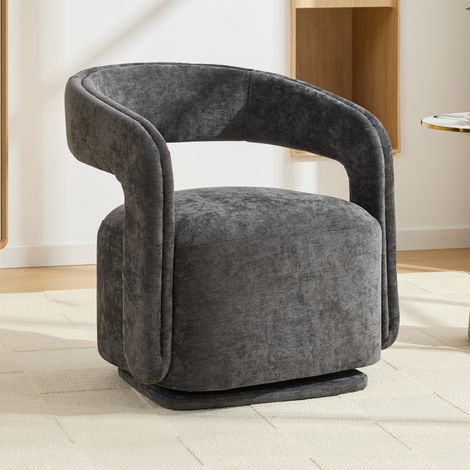 Fauteuil pivotant à 360° 065, fauteuil lounge pour salon et coin lecture, fauteuil d'appoint en chenille texturée grise (1/5)