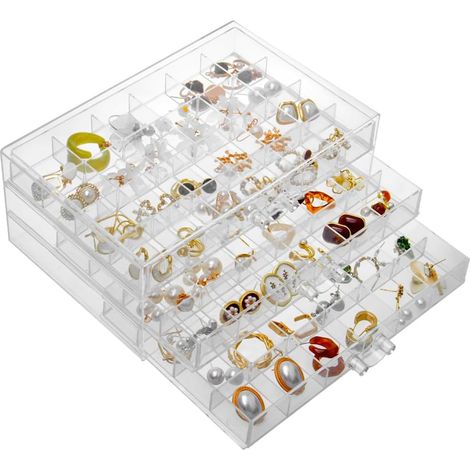 Ohrring-Aufbewahrungsbox mit 3 Schubladen – Transparenter Schmuckorganizer mit 72 Fächern – Geschenkidee für Frauen und Mädchen