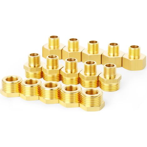 15pcs Brass Pipe Connector, Hex Socket, Reduction Adapter, Nipple Hex Reducer 1/4" BSP x 3/8" BSP Connectors (1/5)