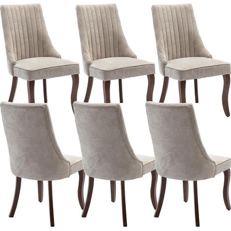 Esszimmerstühle 6er Set, Polsterstühle Stoff mit Channel-Steppung, Massivholzbeine, Beige (1/5)