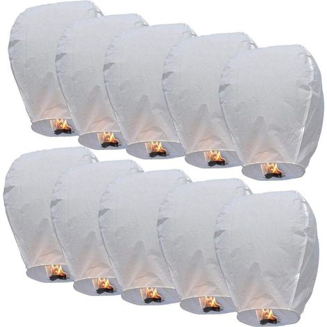 Lanternes Chinoises Kong Ming en Papier Respectueuse de l'environnement Lot de 10 (Blanc)