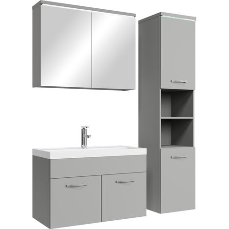 Badmöbelset Paso 80 x 40 cm - Matt Grau - mit Spiegelschrank und