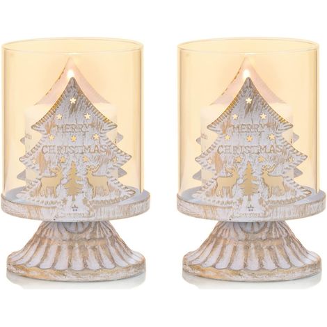 Lot de 2 Bougeoirs Chandelier en Blanc Métal Supports pour Bougies Piliers(Arbre), Bougeoirs en Détresse de L'ouragan Préfèrent Pièces pour Décoration de Cheminée de Manteau de Table de Noël, Blanc