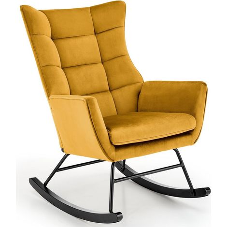 Rocking-chair design en velours jaune moutarde avec accoudoirs Market (1/5)