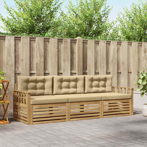 vidaXL Conjunto de sofás de exterior 3 uds. y Beige Poliéster (1/5)