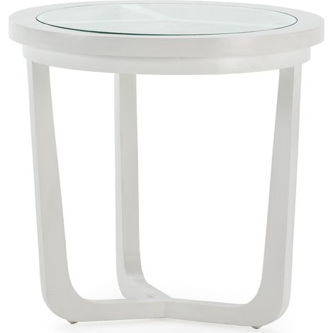 Table d'appoint blanche en cèdre et verre élégance moderne - Blanc cèdre et verre transparent