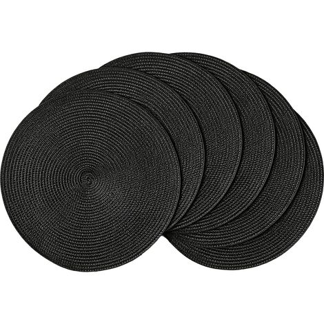Lot de 6 Sets de Table Ronds Noirs de 38cm lavables et résistants à la chaleur pour cuisine, intérieur, extérieur, maison, restaurant (1/5)