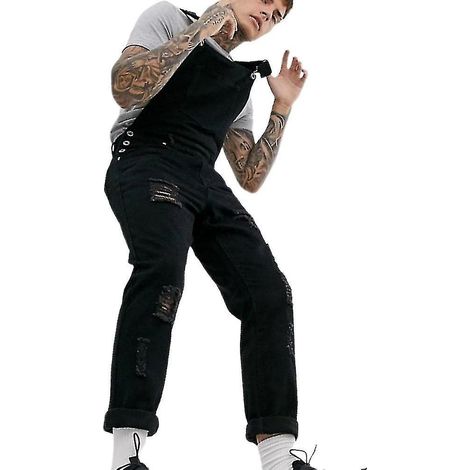 Salopette en jean déchiré pour homme - Taille 2XL - Noir (1/3)