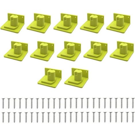 Porte-outils mural pour perceuse 18 V en plastique vert (3 pièces) Convient aux perceuses 18 V, plastique ABS robuste, finition verte, vis incluses, installation murale rapide (1/5)