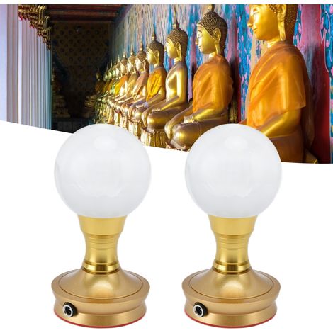 Lot de 2 lampes boule de cristal LED tricolores réglables pour la maison, lampe d'offrande bouddhiste, lampe à brancher, articles bouddhistes, norme australienne 100-240 V (1/5)
