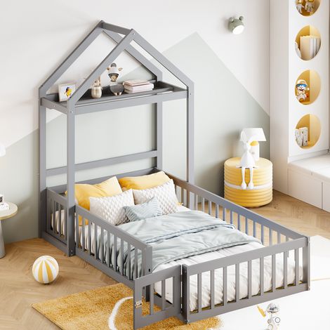 lit enfant rangement modulable 90x200 toit bois gris OKMYHOME (1/5)