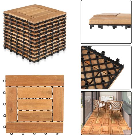 Jiubiaz Set 30x30cm Terrassenfliesen Holz,Bodenfliesen Akazienholz,Holzfliesen Bodenbelag,Klickfliesen Braun11x