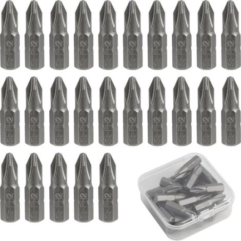 Lot de 25 embouts de tournevis PH2 x 25 mm – Embouts PH2, compatibles avec les tournevis et les perceuses, idéaux pour le bricolage, les réparations et les travaux ménagers. (1/5)