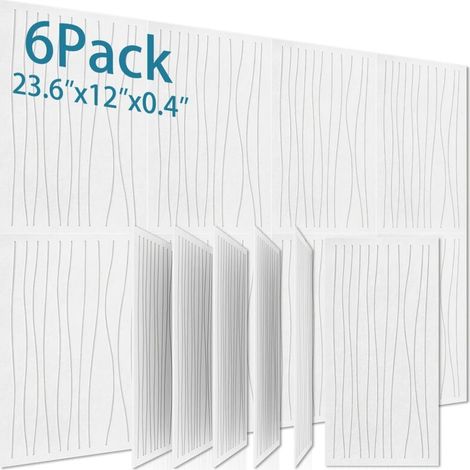 Lot de 6 panneaux acoustiques autocollants, panneaux isolants en polyester, panneaux muraux insonorisants haute densité, 60 x 30 x 1 cm, blanc (1/4)