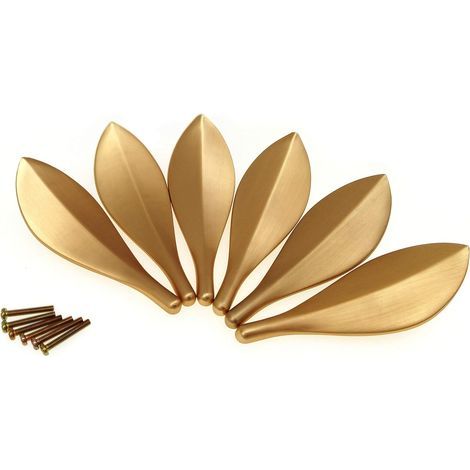 Set mit 6 Türgriffen im Art-Deco-Stil, goldfarben, für Schränke und Kleiderschränke, zwei Loch (1/5)