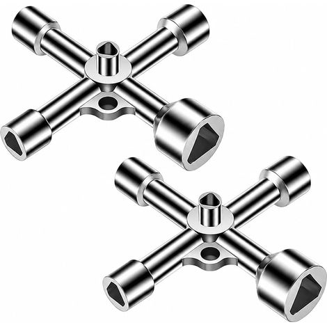 2 PCS Clé Triangulaire 4 Voies 5 Tailles diamètre 7mm/10mm/12mm/13mm/18mm, Clé Triangulaire Pour Poubelle, Outil Multifonction Carré pour Armoire Électrique, Compteur Eau Gaz et Accès Technique (1/5)