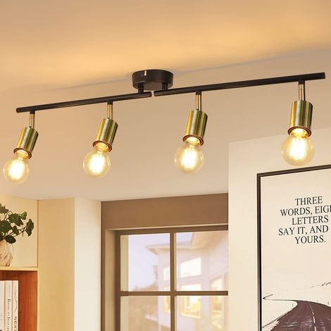 GBLY Deckenleuchte Vintage 4 Flammig Deckenstrahler I E27 Deckenlampe Retro Schwarz-Gold Wohnzimmerlampe Drehbar Modern Deckenspots Industrial für Wohnzimmer Schlafzimmer Küche Gänge Esszimmer
