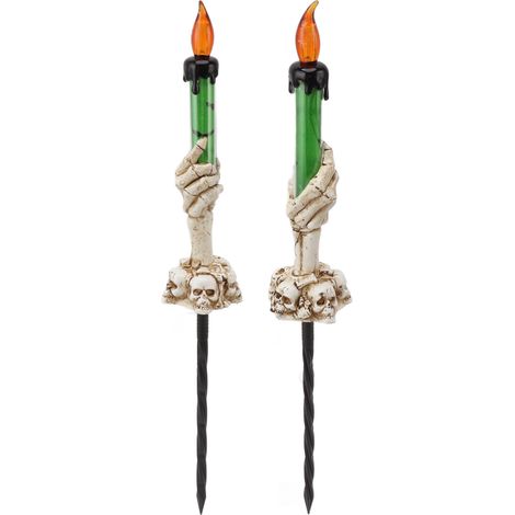 2 Stück Halloween-Kerzenstecker, warmweiß, 120 mAh, Kunststoff, Skelett-Geisterhand-Kerzen für Halloween, grün (1/5)