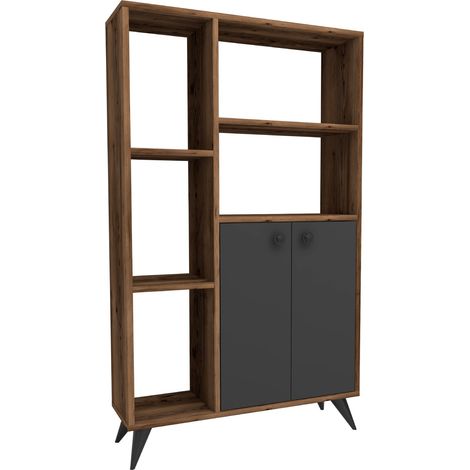Libreria in legno "Meldan" - 80 x 25 x 135 cm - Noce chiaro, Antracite