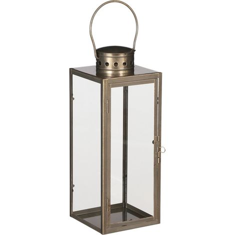 Lanterne Décorative en Métal Doré et Verre pour Salon avec Poignée 13,5 x 13,5 x 34,5 cm - PANGIVO (1/5)