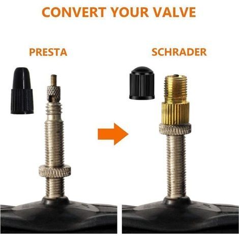 Adaptateur pour valve Presta en laiton (lot de 5 + 10 bouchons) - Convertissez Presta en Schrader pour les vélos, e-bikes, et e-scooters