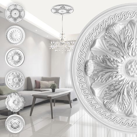 Rosace décorative en polystyrène EPS – Argent – Ø 47cm – Pour embellissement intérieur – Facile à peindre et à installer – Marbet Design