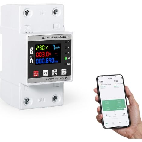 Compteur d'énergie Intelligent WiFi, Protecteur de Réenclenchement Intelligent sur Interrupteur de Disjoncteur Protecteur de sous Tension 63A AC 230V (1/5)